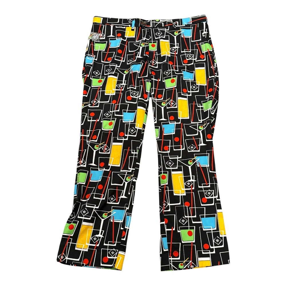 Loudmouth Mens Cocktail Party Golf Pants Black Martini Print 38x30 NWOT